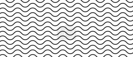 Illustration for Horizontal wiggly lines pattern. Thin black wavy strips isolated on white background. Parallel squiggly stripes wallpaper. River, sea or ocean texture. Minimalistic graphic print. Vector illustration. - Royalty Free Image