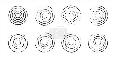 Photo for Concentric circles with broken dotted lines isolated on white background. Circular ripple icons. Whirlpool, sonar wave, soundwave, sunburst, signal signs. Vector graphic illustration. - Royalty Free Image
