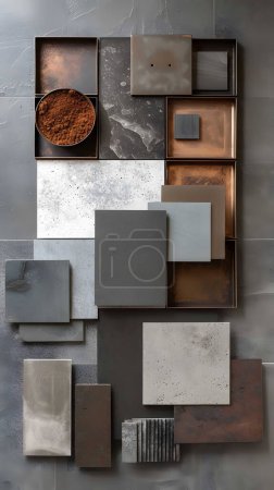 Photo for Interior design material sample moodboard with luxury surfaces like marble and wood - Royalty Free Image