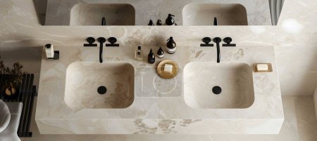 Photo for Samples of white ceramic sinks in different shapes for the kitchen and bathroom in the store. Construction, design and repair. - Royalty Free Image