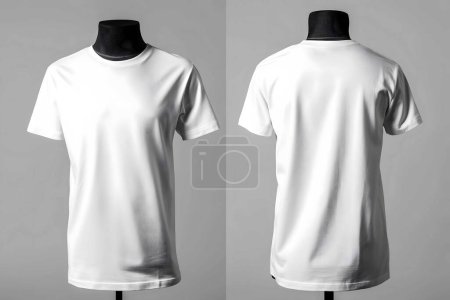 Photo for Men s white blank t shirt template from two sides natural shape on invisible mannequin for your design mockup for print on white background - Royalty Free Image