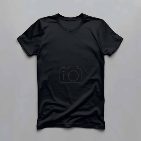 Photo for Black Blank Cotton T-shirt Mockup Design Template.Isolated Men short Sleeve Wear Front Shirt Textile Clothing Fashion Mockup for Advertisement.Model Body People Apparel Retail Style Concept - Royalty Free Image