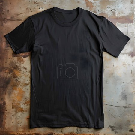 Schwarzes T-Shirt auf dunklem Holzgrund. Mockup für Design