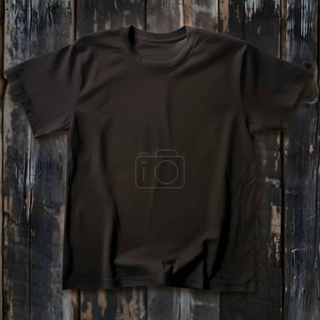 Schwarzes T-Shirt auf dunklem Holzgrund. Mockup für Design