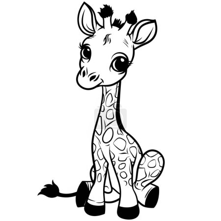 Photo for Here is the 2D cartoon-style drawing of a giraffe in white color on a white background, designed for coloring by kids, shown in a 45-degree angle view. - Royalty Free Image