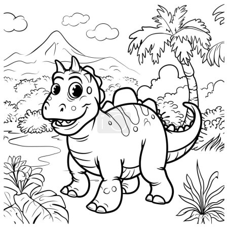 Photo for Dinosaur coloring page outline illustration hand drawn outline illustration of cute dinosuar - Royalty Free Image