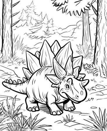 Photo for Coloring page of a rhino in the jungle with a background of trees and bushes - Royalty Free Image