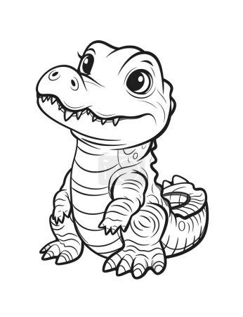 Photo for Cute chibi random simple T-Rex Dinosaur. Themes Coloring book for kids, no text, no noise, crisp thick lines, outline art, no colour, black and white, happiness, nature, forest, rocks, Cinematic, cla - Royalty Free Image