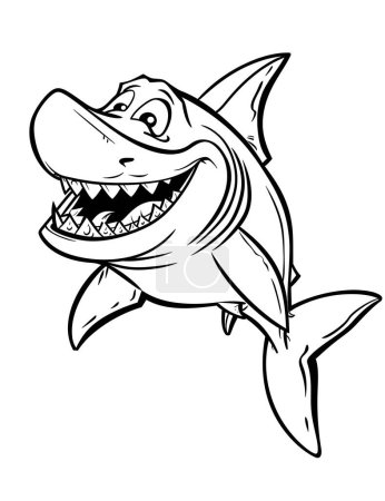 Photo for Cute Sea shark, kids coloring book, black lines, no black shade, white background, sharp lines, bold lines, seaweed in the background no shade 24k, - Royalty Free Image
