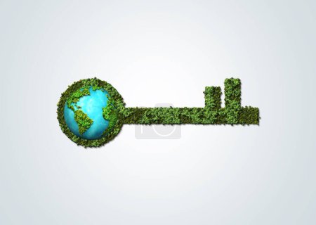 Photo for Green Key Environment day concept 3d design. Happy Environment day, 05 June. Isolated 3d render natural key symbol in white background - Royalty Free Image