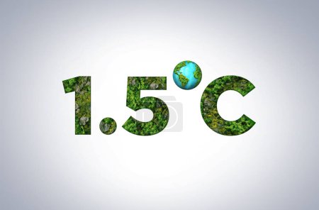 Téléchargez les photos : Symbol for limiting global warming.  Limit global warming "2C" to "1.5C". 3D Green 1.5C symbol concept. - en image libre de droit