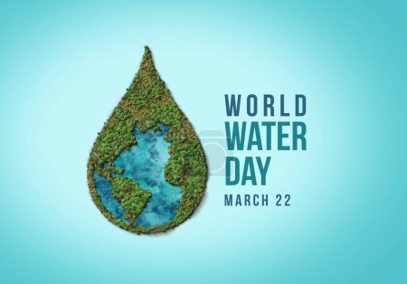 Foto de World Water Day Concept Background. GROUNDWATER - MAKING THE INVISIBLE VISIBLE. Water day 2022 3d concept. Fresh green water drop. - Imagen libre de derechos