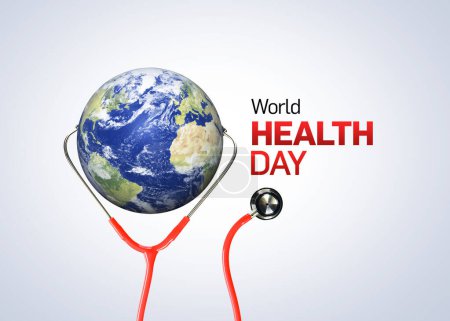 Foto de World Health Day concept. Heart and stethoscope design for health day. Global health care and Coronavirus  concept. World Day for Safety and Health at Work. - Imagen libre de derechos