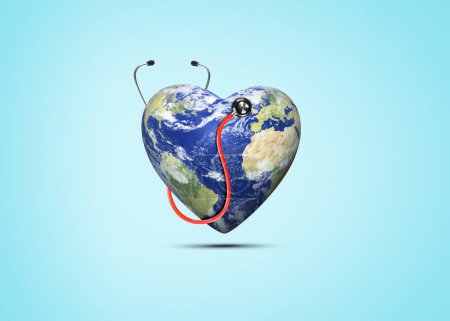 Foto de Concepto del Día Mundial de la Salud. Diseño de corazón y estetoscopio para el día de la salud. Atención sanitaria global y concepto de Coronavirus. Día Mundial de la Seguridad y la Salud en el Trabajo. - Imagen libre de derechos