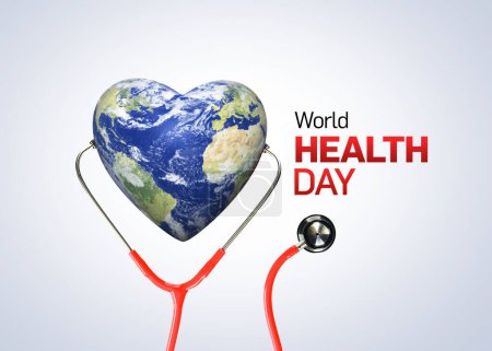 Foto de World Health Day concept. Heart and stethoscope design for health day. Global health care and Coronavirus  concept. World Day for Safety and Health at Work. - Imagen libre de derechos