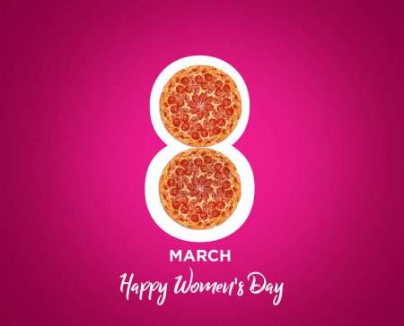 Foto de Día de la mujer 8 de marzo símbolo de número por pizza. Restaurante de vacaciones concepto de día de la mujer con pizza. Pizza en forma de 8 aislado en el fondo de color. - Imagen libre de derechos