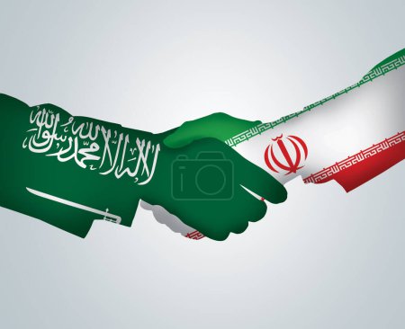 Foto de Irán y Arabia Saudita - Manos de bandera que simbolizan la cooperación y la amistad. Arabia Saudita e Irán hacen un arreglo. Handshake relaciones amistosas entre Arabia Saudita e Irán. - Imagen libre de derechos