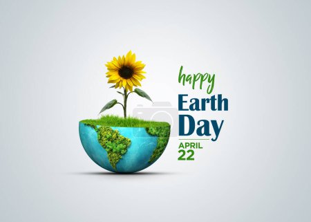 Foto de Earth day concept. 3d eco friendly design. Earth map shapes with trees water and shadow. Save the Earth concept. Happy Earth Day, 22 April. - Imagen libre de derechos