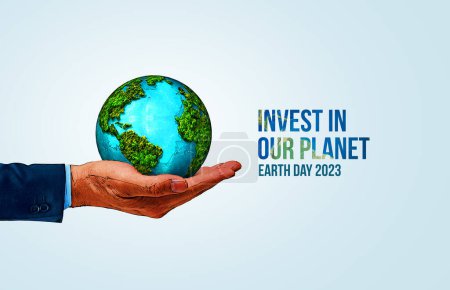 Photo for Save our planet. Earth day 3d concept background. Ecology concept. Design with 3d globe map drawing and leaves isolated on white background. - Royalty Free Image