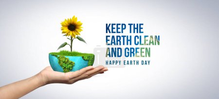 Photo for Keep the Earth Clean and Green. Earth day concept. 3d eco friendly design. Earth map shapes with trees water and shadow. Happy Earth Day, 22 April. - Royalty Free Image