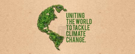 Téléchargez les photos : Unir le monde pour lutter contre le changement climatique. changement climatique 3d concept vert Bannière. - en image libre de droit