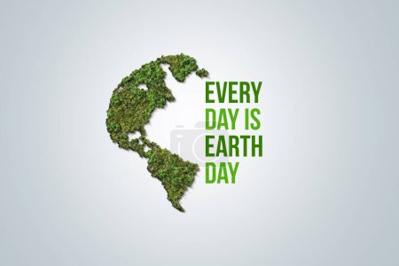 Photo for Every day is Earth Day. Earth day 2023 3d concept background. Ecology concept. Design with 3d globe map drawing and leaves isolated on white background. - Royalty Free Image