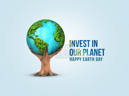 Foto de Beat plastic pollution- World Environment day concept design. Feliz Día del Medio Ambiente, 05 de junio. Mapa del mundo con ilustración de fondo del día del medio ambiente. - Imagen libre de derechos