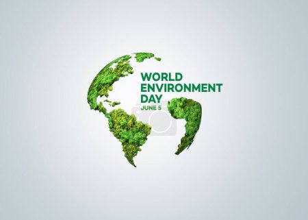 Foto de Beat plastic pollution- World Environment day concept design. Feliz Día del Medio Ambiente, 05 de junio. Mapa del mundo con ilustración de fondo del día del medio ambiente. - Imagen libre de derechos