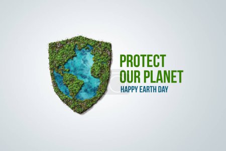 Photo for Protect our planet. Earth day 3d concept background. Ecology concept. Design with 3d globe map drawing and leaves isolated on white background. - Royalty Free Image