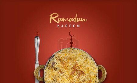 Eid Mubarak concept for restaurant or biryani brand. Traditional Muslim holiday. Ramadan Kareem concept background.