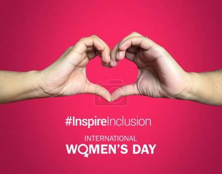 Foto de Cartel conceptual del Día Internacional de la Mujer. Mujer signo ilustración fondo. tema de la campaña- # InspireInclusion - Imagen libre de derechos
