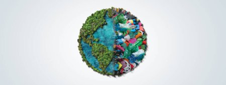 Foto de Planeta vs. Plásticos, Día de la Tierra 2024 concepto 3d fondo del árbol. Concepto de ecología. Diseño con dibujo de mapa de globo y hojas aisladas sobre fondo blanco. - Imagen libre de derechos