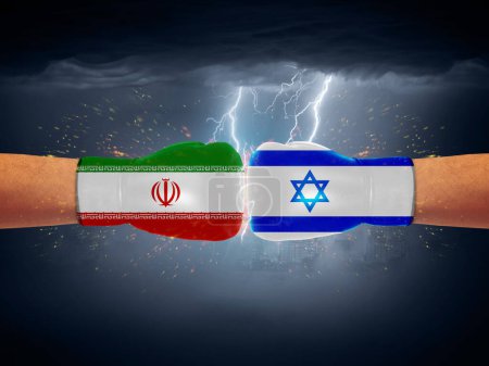 Foto de Irán vs Israel lucha o concepto de guerra. Irán vs Israel crisis 3d concepto de fondo. - Imagen libre de derechos