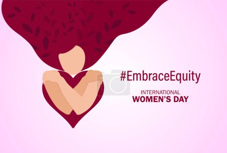 Día Internacional de la Mujer 2023, tema de la campaña: Adoptar la equidad. Ilustración vectorial del banner del Día de la Mujer. Dar equidad un enorme abrazo.