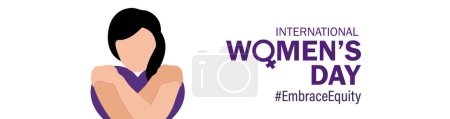Illustration for International Women's Day 2023, campaign theme: Embrace Equity. Women's Day banner vector illustration. Give equity a huge embrace. - Royalty Free Image