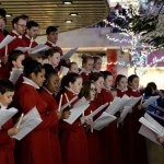 Bristol Cathedral Choir perform in Cabot Circus shopping mall on November 7, 2014 in Bristol, UK. The choir performed traditional Christmas carols for visitors.