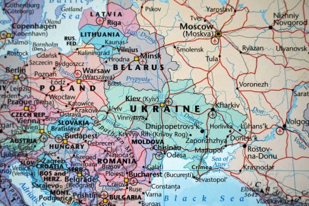 Téléchargez les photos : Vue d'une carte générique montrant l'Europe de l'Est incluant l'Ukraine et une partie de la Russie - en image libre de droit