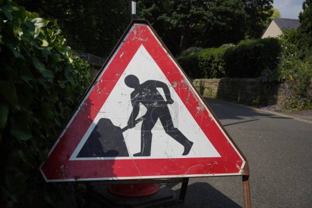 Photo for View of a generic roadworks and closed road signs - Royalty Free Image