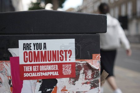 Photo for A sticker advocating communism is seen on a city centre street on July 25, 2023 in London, UK. - Royalty Free Image