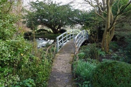 Téléchargez les photos : Vue panoramique d'un pont en bois dans un beau jardin - en image libre de droit