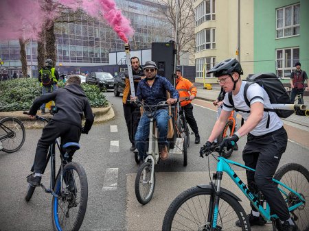 Photo for Thousands join Bristol Drum and Bass On The Bike rave on March 31, 2024 in Bristol, UK. DJ Dom Whiting returned to the west country with his cycling themed rave through the city centre. - Royalty Free Image