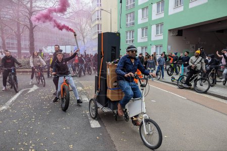 Photo for Thousands join Bristol Drum and Bass On The Bike rave on March 31, 2024 in Bristol, UK. DJ Dom Whiting returned to the west country with his cycling themed rave through the city centre. - Royalty Free Image