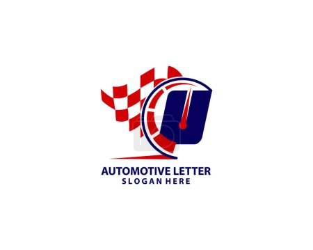 Téléchargez les illustrations : Logo Speed sur le modèle de lettre U. Vitesse sur lettre U, concept initial de signe de vitesse - en licence libre de droit