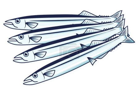 Téléchargez les illustrations : Icône de poisson. illustration vectorielle, Sauryfish du Pacifique - en licence libre de droit