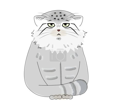 Illustration for This is an illustration of a manul cat sitting with its tail wrapped around its paws. - Royalty Free Image