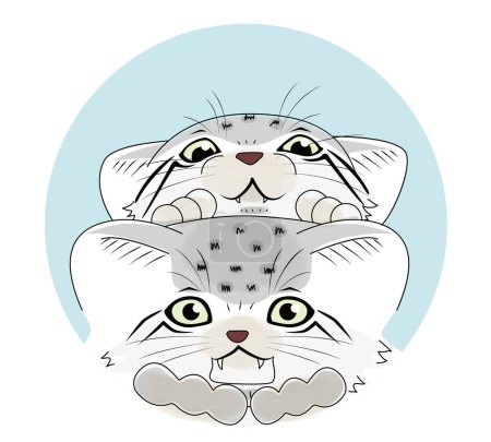 Illustration for This is an illustration of curious Manulneko kittens peeking at us. - Royalty Free Image