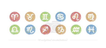 Illustration for This is an illustration depicting a hand-drawn symbol representing the four elements of the twelve signs of the ecliptic. - Royalty Free Image