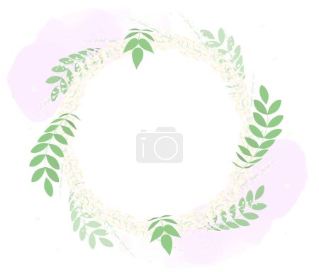 Illustration for This is a framed illustration of a circle of white wisteria flowers. - Royalty Free Image