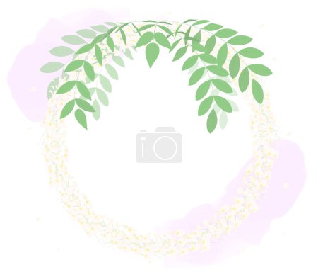 Téléchargez les illustrations : Illustration encadrée d'un cercle de fleurs blanches de glycine. - en licence libre de droit