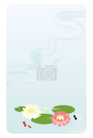 Illustration for This is a background illustration of a pond with blooming water lilies and swimming goldfish. - Royalty Free Image